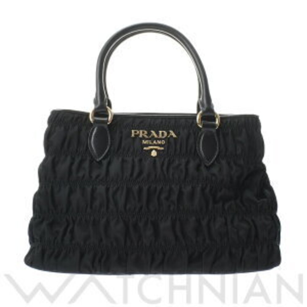 Prada Tessuto Gaufre Tote black gathered black leather
